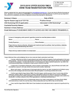 Fillable Online UPPER BUCKS YMCA GYMNASTICS TEAM REGISTRATION FORM Fax