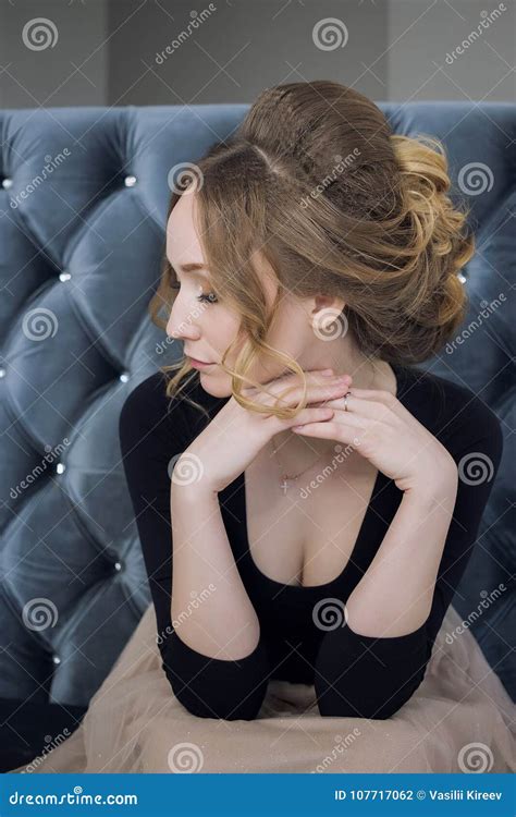 Brunette Girl With Long And Shiny Wavy Hair Beautiful Model With Curly Hairstyle Stock Photo