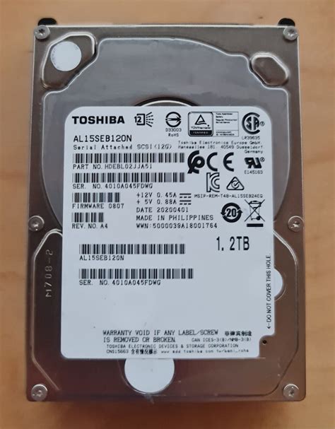 1.2TB SAS 12G 10.5k 128MB 2.5" Toshiba AL15SEB120N HDD HDEBL02JJA51 ...