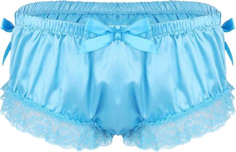 Fldy Men S Sissy Underwear Shiny Satin Lingerie Bloome Panties Ruffled Lace Cute Bowknot
