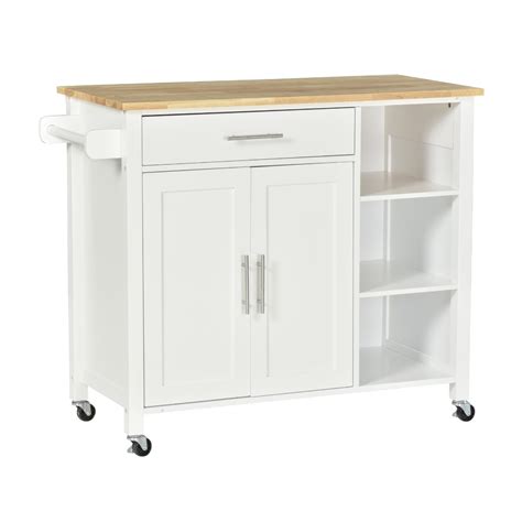 Homcom Rolling Kitchen Island Cart On Swivel Wheels Wooden