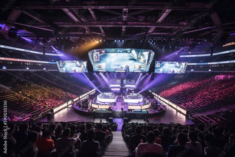 An Esport Event With A Lot Of People In A Stadium With Neon Lots Of