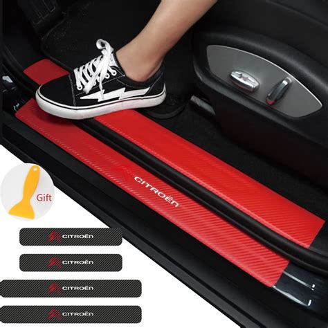 Car Styling Pcs Door Carbon Fiber Sill Scuff Plate Decor Sticker For