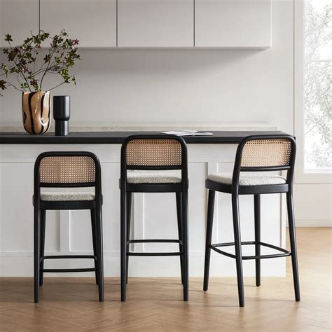 Edith Cane Bar Stool, Black | Castlery in 2023 | Counter stools, Bar