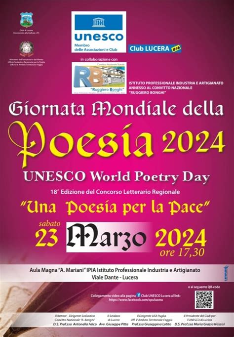 Club Per LUNESCO Di Lucera Celebra La Giornata Mondiale Della Poesia