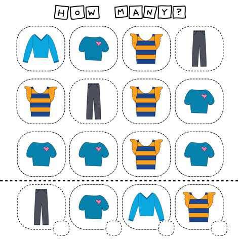 How Many Counting Game With Colorful Clothes Worksheet For Preschool