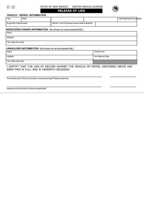 form mvd  release  lien state   mexico motor vehicle