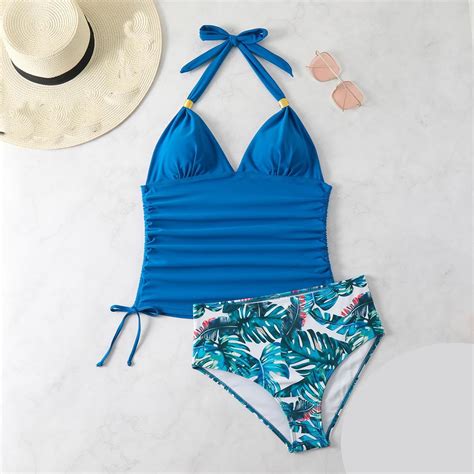 Rciityk Blue Women Halters String Bikini Set Solid Color Backless Triangless Swimsuits Bathing
