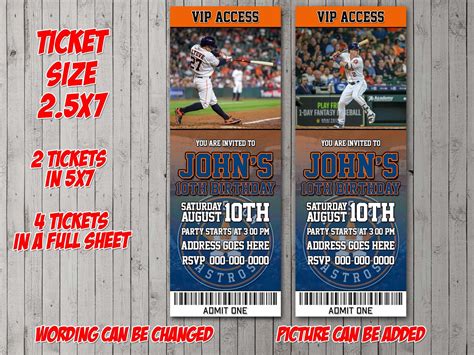 Astros Digital Ticket Party Invitation Invite Flyer Thank You Card