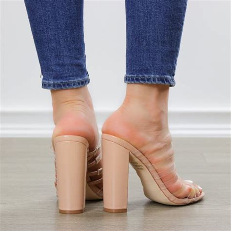 Shoes Nude Clear Strappy Chunky Heel Open Toe Sandals Poshmark
