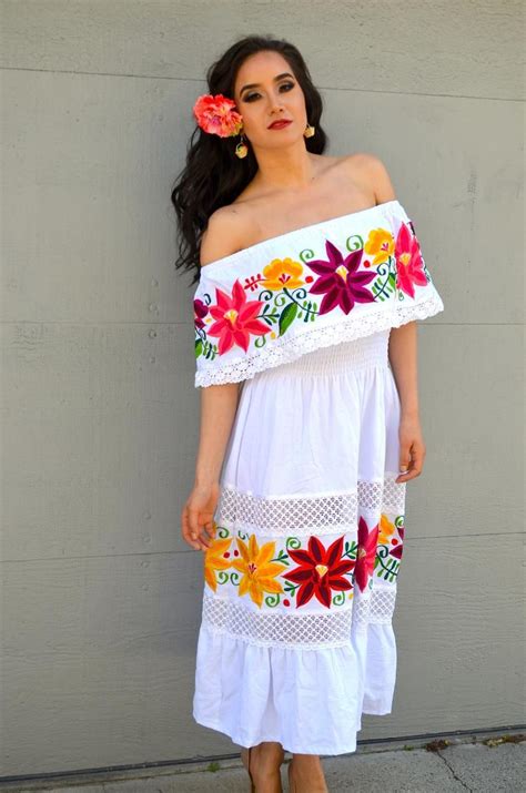 White MEXICAN Wedding Dress Multicolor Embroidered off Shoulders - Etsy ...