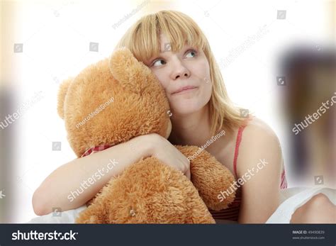 Charming Blonde Bed Embraces Teddy Bear Stock Photo 49490839 Shutterstock