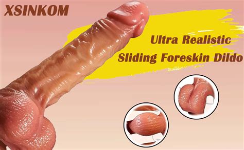 Amazon Realistic Movable Foreskin Dildos Inch Realistic Dildo Soft Huge Silicone Cock