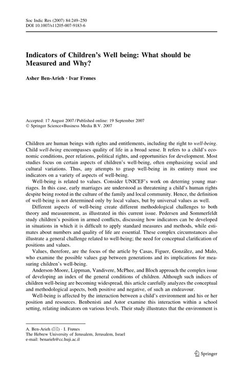 (PDF) Indicators of Children’s Well being: What should be Measured and Why?