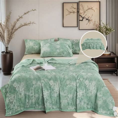Usmixi Summer Cooler Quilt Green Toile Farmhouses Soft Breathable For Hot Sleepers And Night