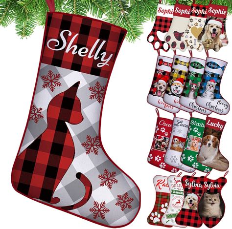 Amazon Simieek Personalized Cat Christmas Stockings Buffalo Plaid