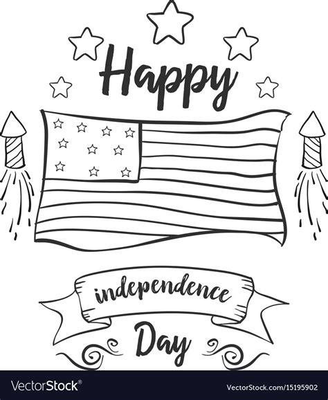 Happy Independence Day Collection Hand Draw Vector Image