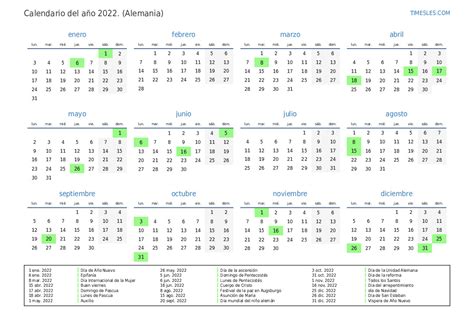 Calendario 2022 Con Días Festivos En Alemania Imprimir Y Descargar Calendario