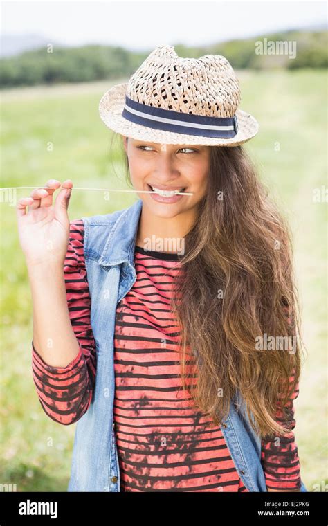 Pretty Brunette In The Park Stock Photo Alamy