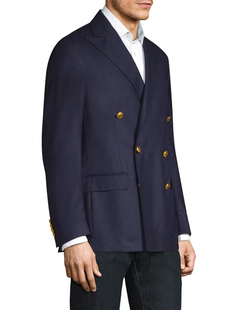 Polo Ralph Lauren Doeskin Wool Double Breasted Blazer In Navy Blue