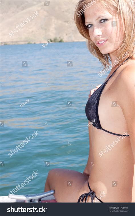 Sexy Woman Wearing Bikini By Lake Stock Photo 51798931 Shutterstock