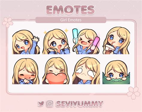 Twitch Discord Emotes Chibi Girl Blonde Hair Light Skin Blue Eyes Etsy