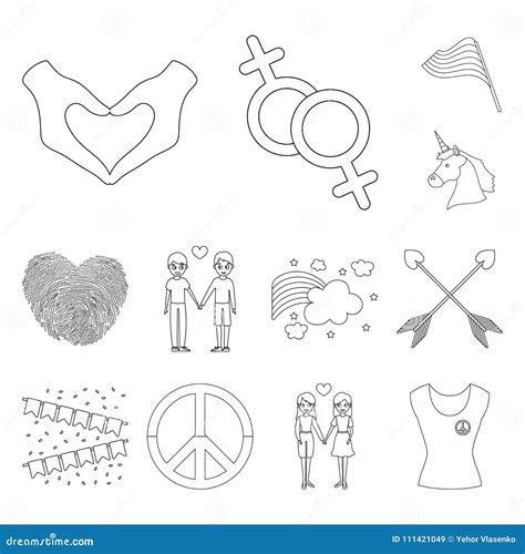 Gay And Lesbian Outline Icons In Set Collection For Design Sexual Minority And Attributes Vector