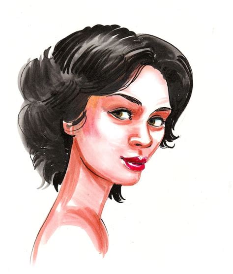Premium Photo Beautiful Brunette Woman Ink And Watercolor Drawing