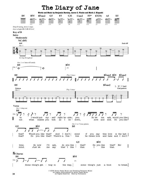 The Diary Of Jane By Breaking Benjamin Sheet Music For Guitar Cheat