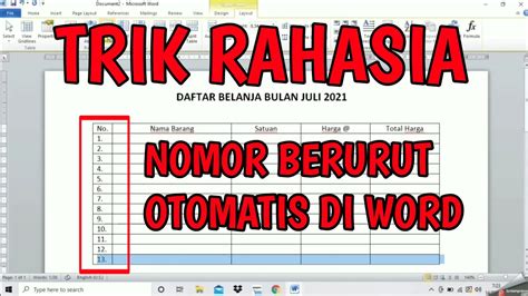 CARA MEMBUAT NOMOR URUT OTOMATIS DI TABEL WORD How To Make Automated