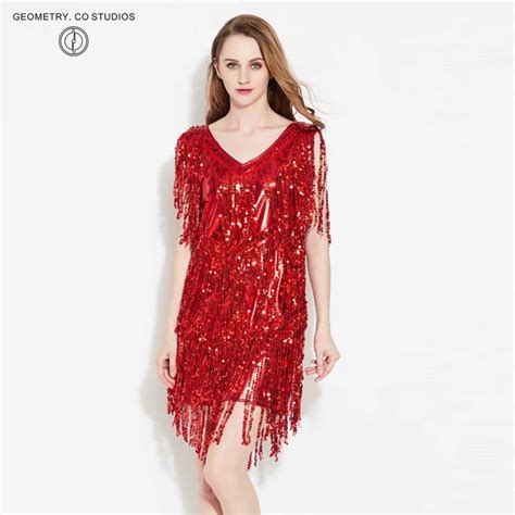 2018 Solid Sequins Sheath V Neck Tassel Mini Dress Women Party Luxury