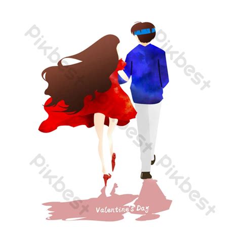 Gambar Hari Valentine Pasangan Teks Yang Digambar Tangan Karakter Png Elemen Grafis Psd