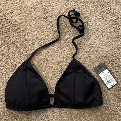 Mossimo Supply Co Swim New Black Ribbed Triangle String Bikini Top