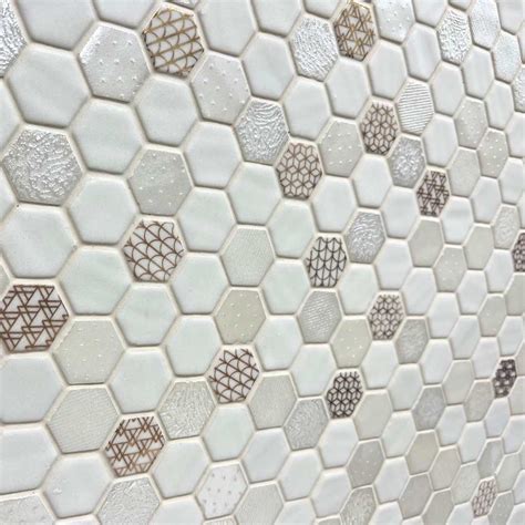 The Tile Life Eterna Hex 12x12 Hexagon Glass Tile Backsplash Wall Oro Blanco 4x4 Sample