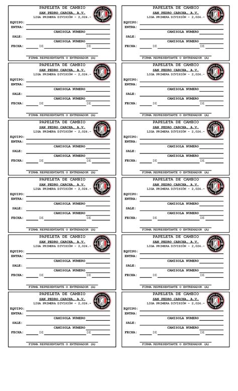 Papeletas de cambio liga primera division 2024 - DE DE DE DE DE DE DE