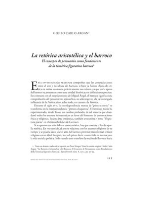 Giulio carlo argan la retórica aristotélica y el barroco PDF