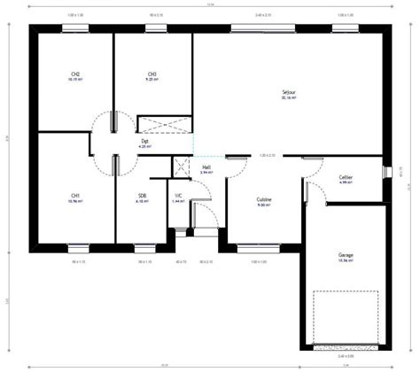 plan de maison plain pied avec  chambres home alqu