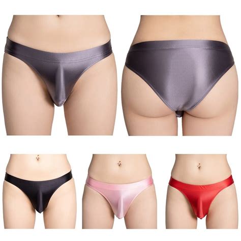 Mens Bikini Briefs Silky Sissy Bulge Pouch Panties Shiny Oil Underwear Trunks EBay
