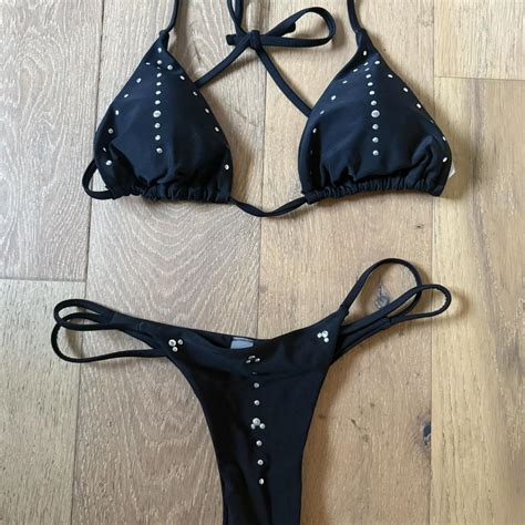 Super Cute Black Bikini With Petal Embellishments Depop