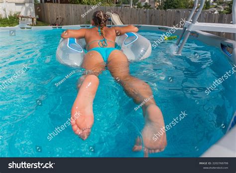 Sexy Woman Bikini Swimming Swimming Pool Stock Photo
