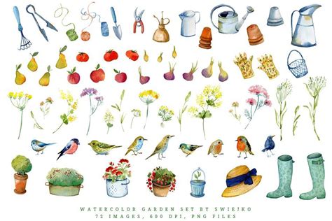 Watercolor Gardener Set Watercolor Flowers Digital Watercolor