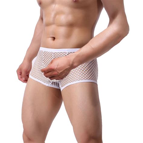 CLEVER MENMODE Sexy Mesh Underwear Men Fishnet Boxers Transparent Erotic Lingerie Underpants