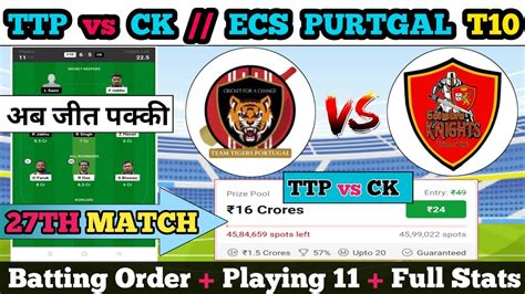 TTP Vs CK Dream11 TTP Vs CK Dream11 Prediction TTP Vs CK 27TH