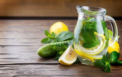 Premium Photo Infused Water Lemon And Mint At Jug Glass