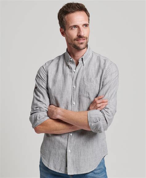 Mens Organic Cotton Studios Linen Button Down Shirt In Black Stripe