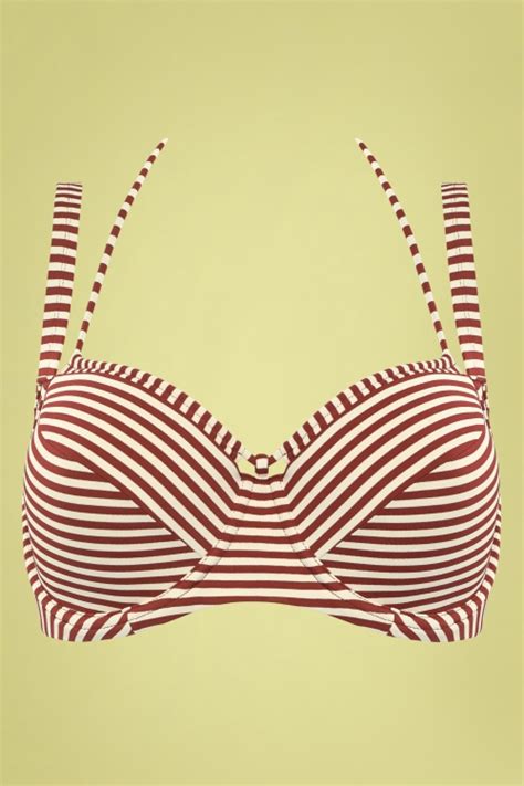 50s Holi Vintage Balcony Bikini Top In Red And Ecru