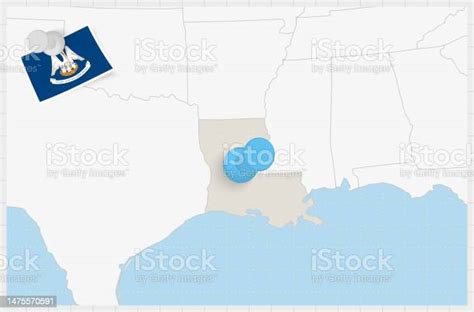Map Of Louisiana With A Pinned Blue Pin Pinned Flag Of Louisiana Stock
