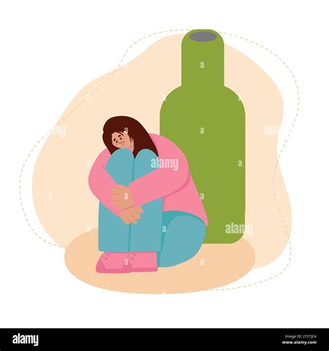 Female Alcoholism Sad Girl With Depression And A Bottle Of Wine Bad