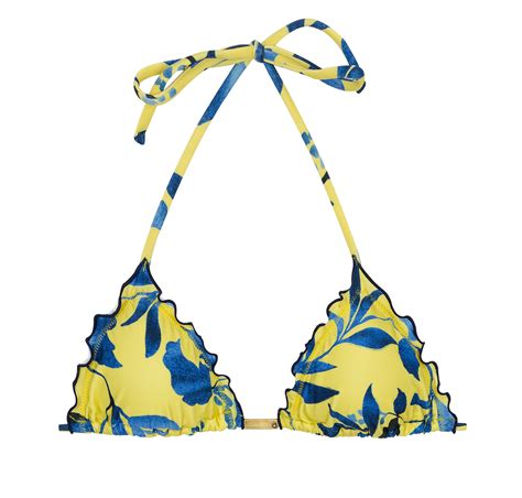 Gelbes Triangel Bikinitop Blau Gemustert Top Lemon Flower Frufru Bikini BRASIL Shop