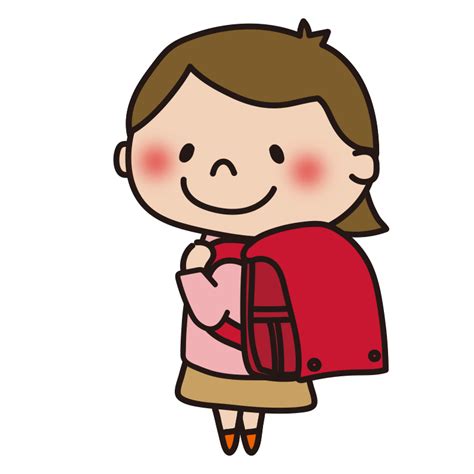 赤いランドセルを背負う子供（女の子）かわいい手描きの無料素材「てがきっず」保育園・小学校・介護施設にぴったりのフリー素材イラスト
